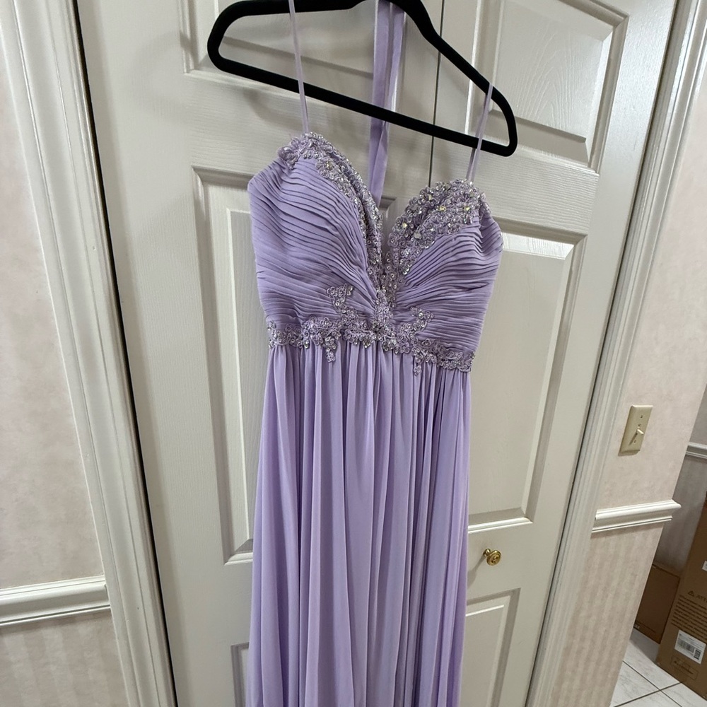FIESTA Lavender Prom Dress Sequin Chiffon Formal Gown Lace Up Back L - Picture 4 of 8